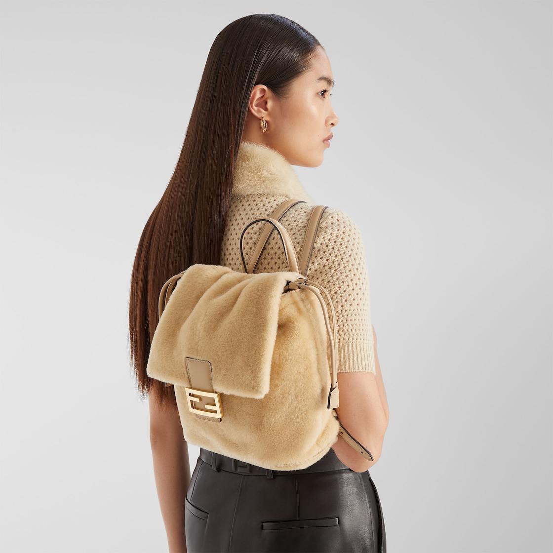 FENDI Backpack Beige shearling backpack - Image 4